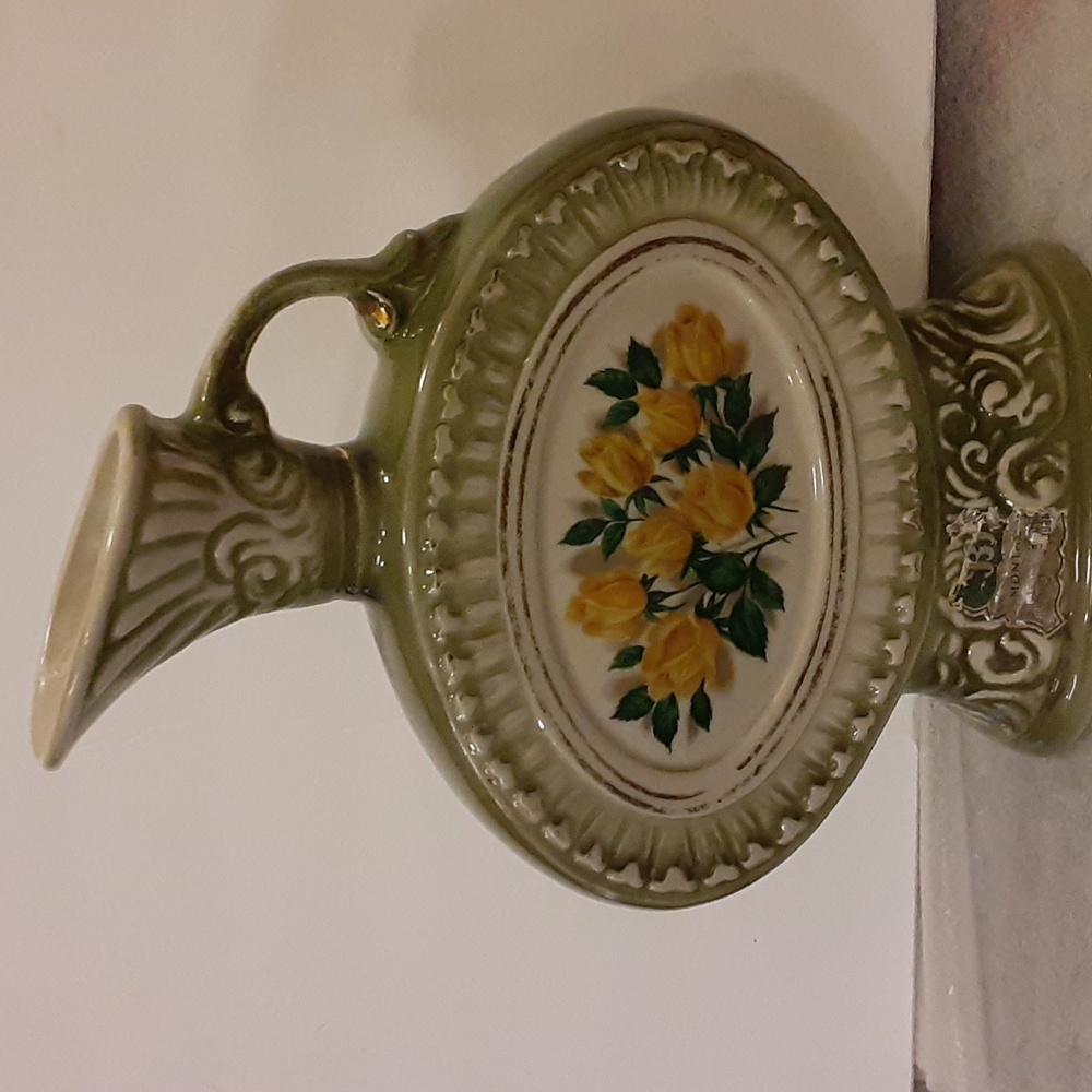 Jim Bean Distillery Regal China Yellow Roses Grn Vintage Whiskey Decanter 12"